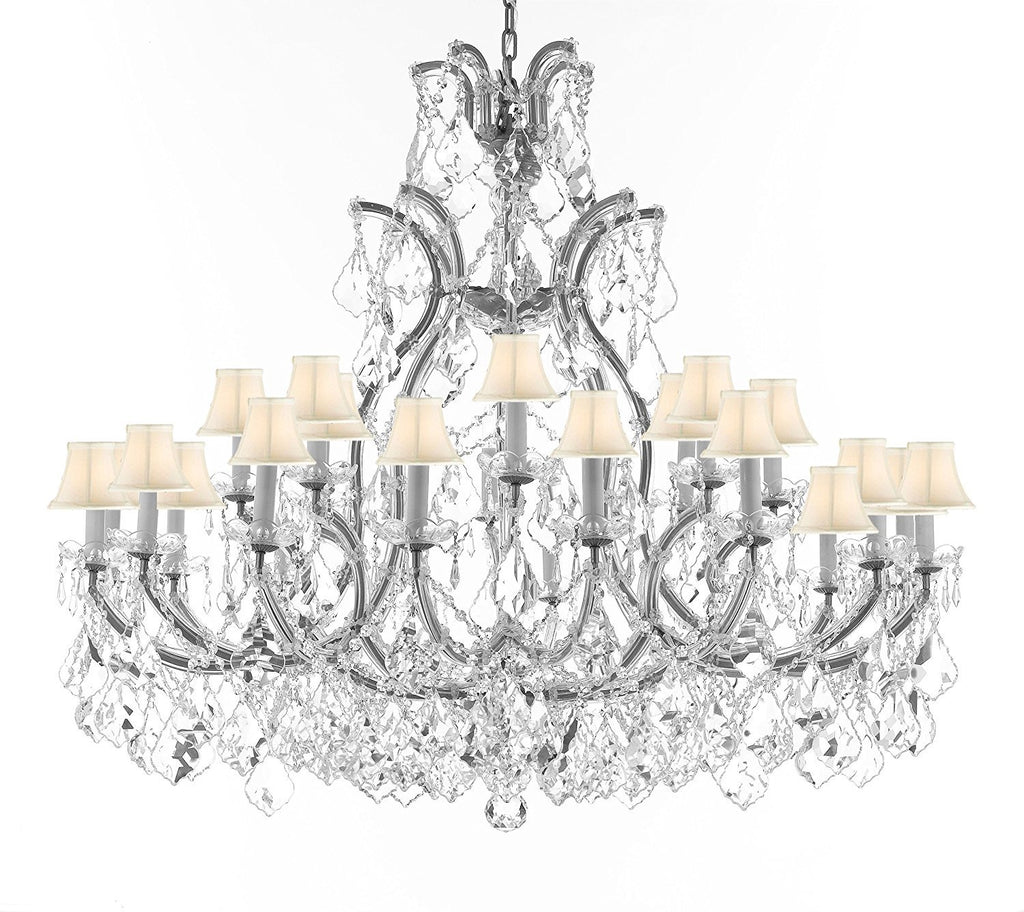 Swarovski Crystal Trimmed Chandelier Lighting Chandeliers H41"X W46" Great for the Foyer, Entry Way, Living Room, Family Room and More w/White Shades - A83-B62/CS/WHITESHADES/52/2MT/24+1SW