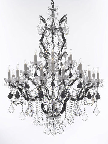 19th C. Baroque Iron & Crystal Chandelier Lighting Dressed with Jet Black Crystals H 52" x W 41" - Great for the Dining Room, Foyer, Entry Way, Living Room - G83-B97/996/25