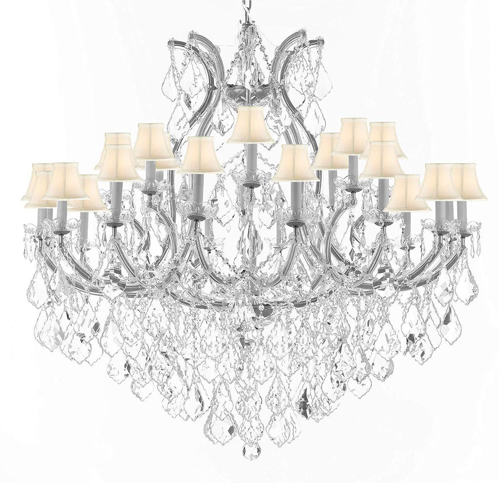 Swarovski Crystal Trimmed Chandelier Lighting Chandeliers H46" X W46" Dressed with Large, Luxe Crystals! - Great for The Foyer, Entry Way, Living Room, Family Room & More! w/White Shades - A83-B90/CS/WHITESHADES/2MT/24+1SW