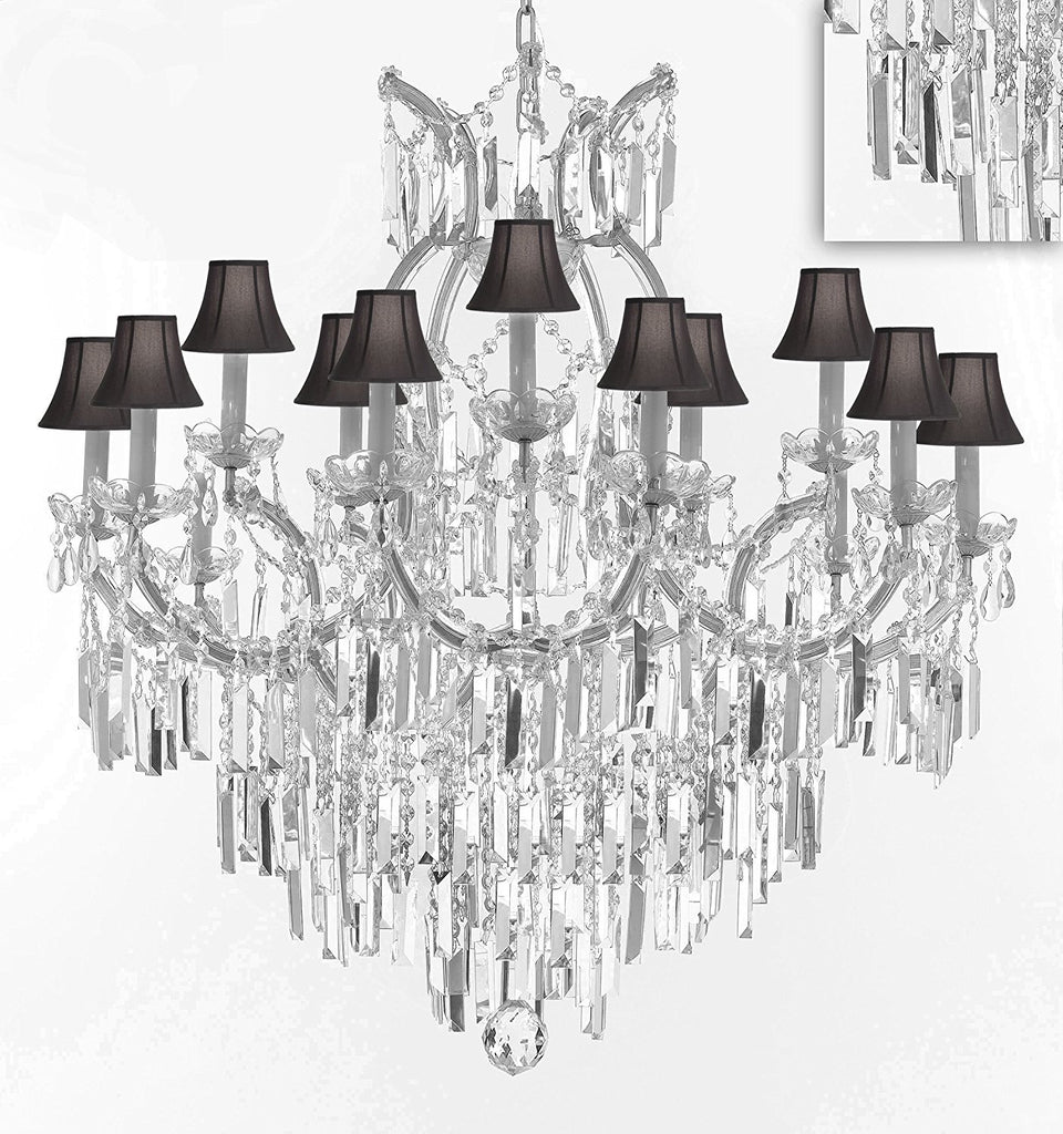 Maria Theresa Chandelier Crystal Lighting Chandeliers w/Optical Quality Fringe Prisms! Great for the Dining Room, Foyer, Entry Way, Living Room! H38" X W37" w/Black Shades - A83-B8/BLACKSHADES/CS/21510/15+1