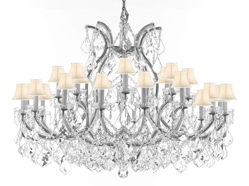 Swarovski Crystal Trimmed Chandelier Lighting Chandeliers H35"X W46" Great for The Foyer, Entry Way, Living Room, Family Room and More! w/White Shades - A83-B62/CS/WHITESHADES/2MT/24+1SW