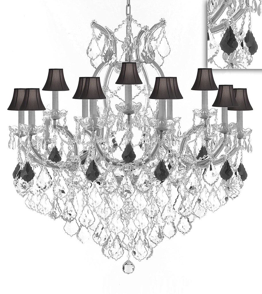 Swarovski Crystal Trimmed Maria Theresa Chandelier Crystal Lighting Chandeliers Lights Fixture Pendant Ceiling Lamp for Dining room, Entryway , Living room H38"XW37" - Dressed with Jet Black Crystal - A83-B97/BLACKSHADES/SILVER/21510/15+1SW