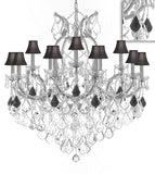 Swarovski Crystal Trimmed Maria Theresa Chandelier Crystal Lighting Chandeliers Lights Fixture Pendant Ceiling Lamp for Dining room, Entryway , Living room H38"XW37" - Dressed with Jet Black Crystal - A83-B97/BLACKSHADES/SILVER/21510/15+1SW