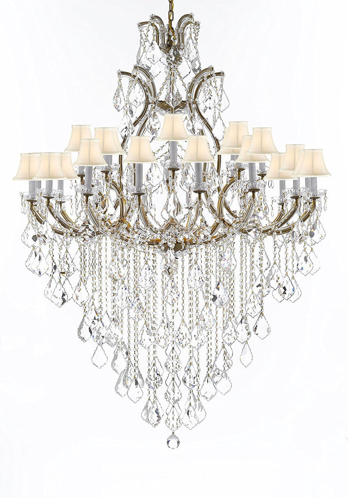 Swarovski Crystal Trimmed Chandelier Lighting Chandeliers H65" X W46" Great for the Foyer, Entry Way, Living Room, Family Room and More w/White Shades - A500-B12/WHITESHADES/52/2MT/24+1SW