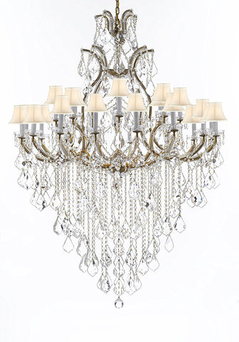 Crystal Chandelier Lighting Chandeliers H65" X W46" Great for the Foyer, Entry Way, Living Room, Family Room and More w/White Shades - A83-B12/WHITESHADES/52/2MT/24+1