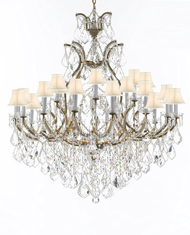 Crystal Chandelier Lighting Chandeliers H52" X W46" Dressed with Large, Luxe, Diamond Cut Crystals Great for the Foyer, Entry Way, Living Room, Family Room and More w/White Shades - A83-B90/WHITESHADES/52/2MT/24+1DC