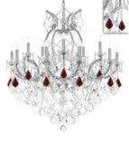 Swarovski Crystal Trimmed Maria Theresa Chandelier Crystal Lighting Chandeliers Lights Fixture Pendant Ceiling Lamp for Dining room, Entryway , Living room H38" X W37"- Dressed w/Ruby Red Crystals - A83-B98/SILVER/21510/15+1SW