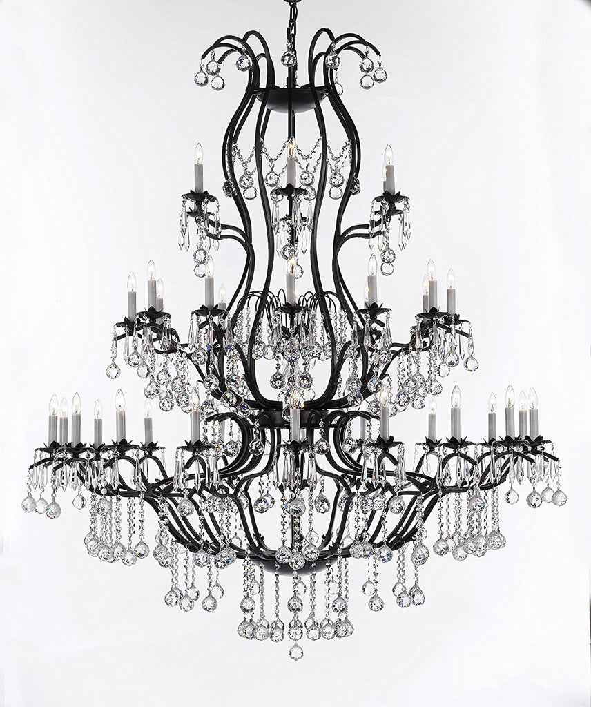 Swarovski Crystal Trimmed Chandelier Large Wrought Iron Chandelier Chandeliers Lighting With Crystal Balls H60" x W52" - Great for the Entryway, Foyer, Family Room, Living Room - A83-B6/3031/36SW