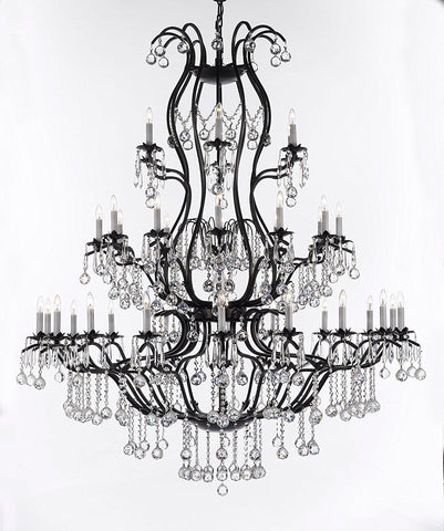 Large Wrought Iron Chandelier Chandeliers Lighting With Crystal Balls H60" x W52" - Great for the Entryway, Foyer, Family Room, Living Room - A83-B6/3031/36