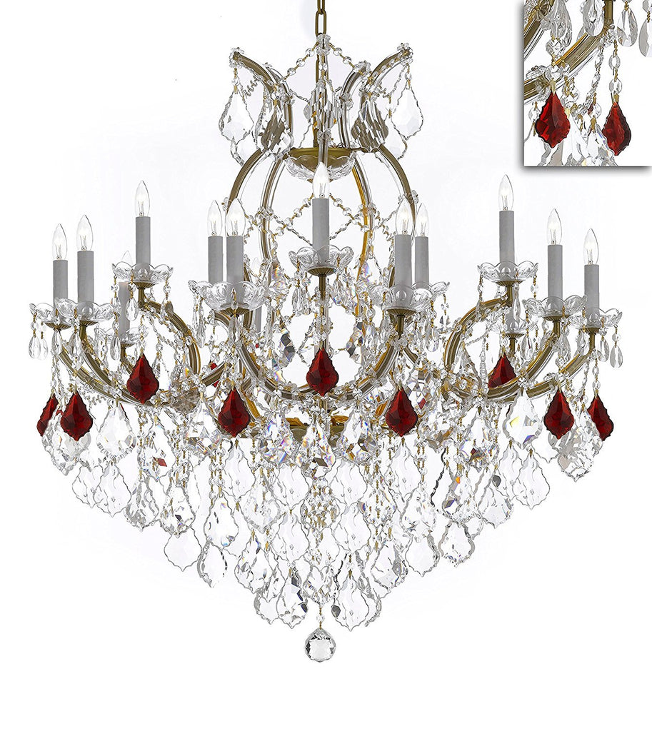 Swarovski Crystal Trimmed Maria Theresa Chandelier Crystal Lighting Chandeliers Lights Fixture Pendant Ceiling Lamp for Dining room, Entryway , Living room H38" X W37" - Dressed with Ruby Red Crystals - A83-B98/21510/15+1SW