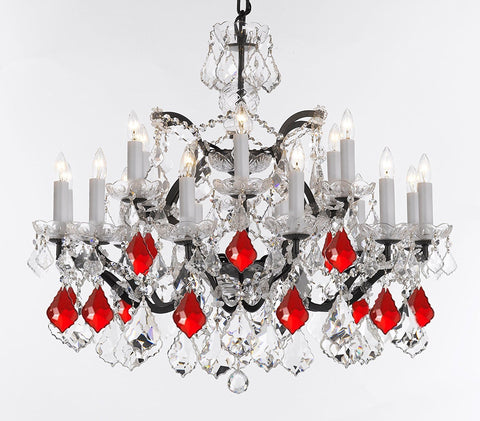 Swarovski Crystal Trimmed Chandelier 19th C. Baroque Iron & Crystal Chandelier Lighting- Dressed with Ruby Red Crystals Great for Kitchens, Bathrooms, Closets, and Dining Rooms H 28" x W 30" - G83-B98/995/18SW