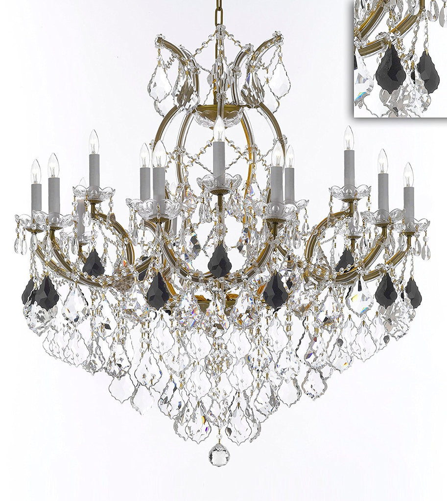 Maria Theresa Chandelier Crystal Lighting Chandeliers Lights Fixture Pendant Ceiling Lamp for Dining room, Entryway , Living room H38" X W37" - Dressed with Jet Black Crystals - A83-B97/21510/15+1