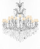 Swarovski Crystal Trimmed Chandelier Lighting Chandeliers H52" X W46" Dressed with Large, Luxe Crystals - Great for the Foyer, Entry Way, Living Room, Family Room & More w/White Shades - A83-B90/CS/WHITESHADES/52/2MT/24+1SW