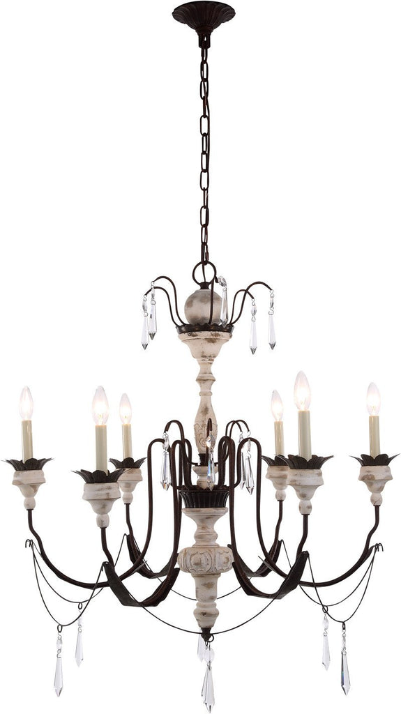 C121-1431D31AW By Elegant Lighting - Mystic Collection Antique White Finish 6 Lights Pendant Lamp