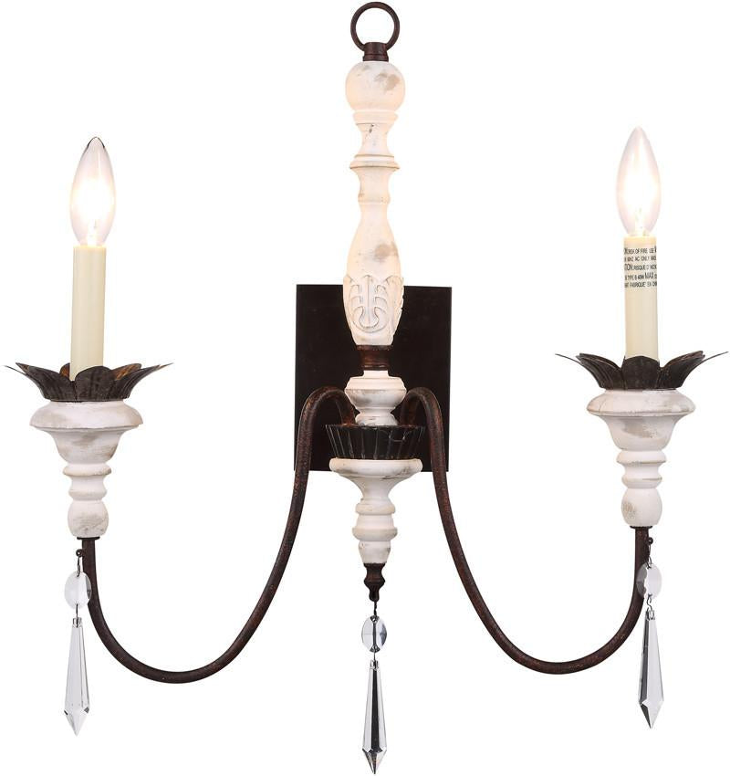 C121-1431W12AW By Elegant Lighting - Mystic Collection Antique White Finish 2 Lights Wall Sconce