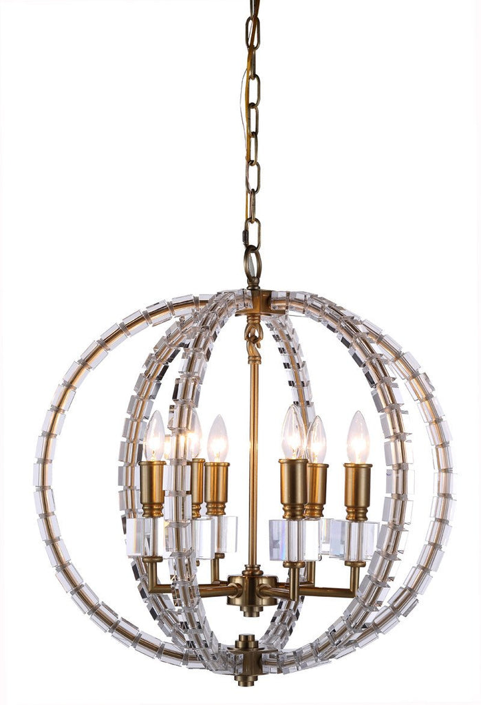 C121-1460D22BB By Elegant Lighting - Cristal Collection Burnished Brass Finish 6 Lights Pendant lamp