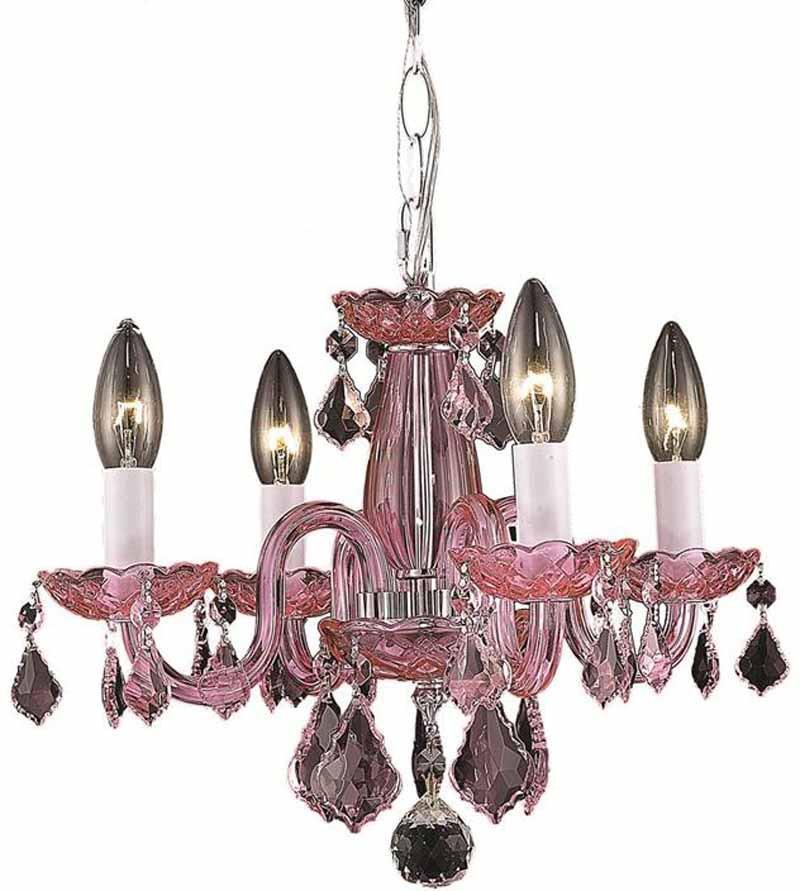 C121-7804D15PK-RO/RC+SH By Elegant Lighting Rococo Collection 4 Light Dining Room Pink Finish