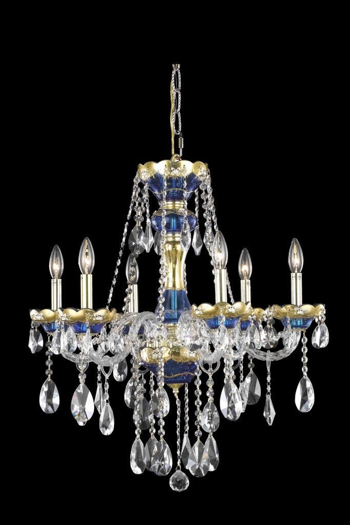 C121-7810D24BE/RC By Elegant Lighting Alexandria Collection 6 Light Chandeliers Blue Finish