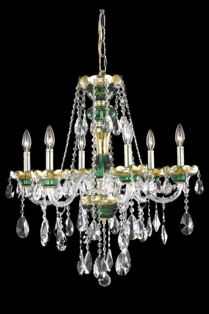 C121-7810D24GN/RC By Elegant Lighting Alexandria Collection 6 Light Chandeliers Green Finish