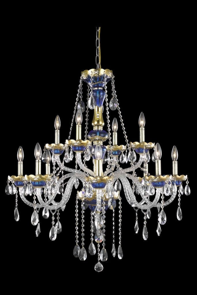 C121-7810G33BE/RC By Elegant Lighting Alexandria Collection 12 Light Chandeliers Blue Finish