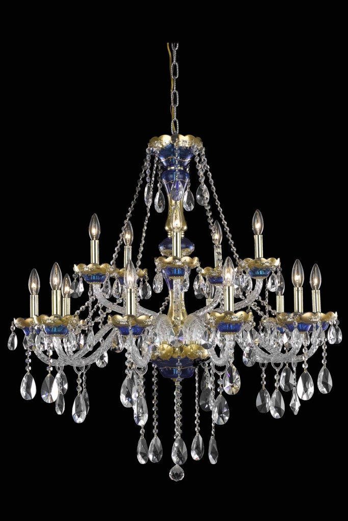 C121-7810G35BE/RC By Elegant Lighting Alexandria Collection 15 Light Chandeliers Blue Finish