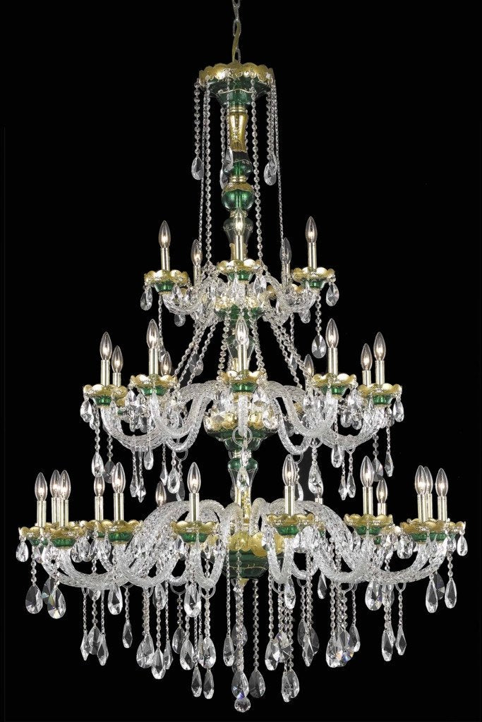C121-7810G45GN/RC By Elegant Lighting Alexandria Collection 30 Light Chandeliers Green Finish
