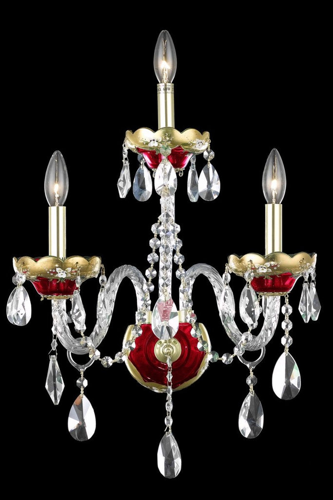 ZC121-7810W3G/EC By Regency Lighting Alexandria Collection 3 Light Chandeliers Gold/Red Finish