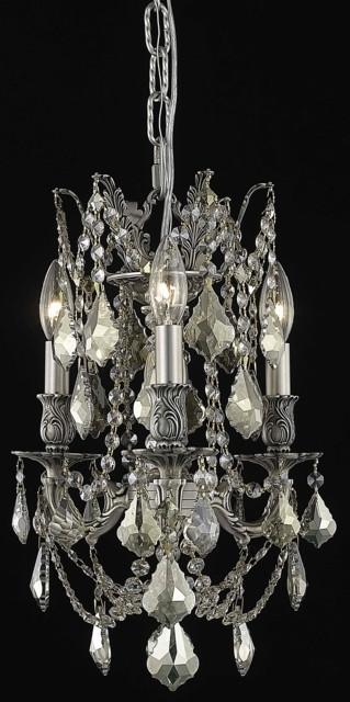 C121-9203D13PW-GT/RC By Elegant Lighting Rosalia Collection 3 Light Chandeliers Pewter Finish