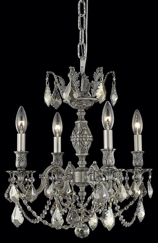 C121-9504D17PW-GT/RC By Elegant Lighting Marseille Collection 4 Light Chandeliers Pewter Finish