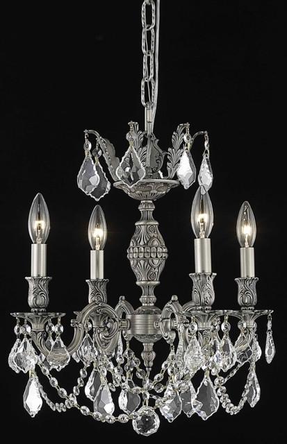 C121-9504D17PW/RC By Elegant Lighting Marseille Collection 4 Light Chandeliers Pewter Finish