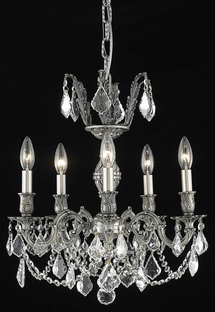 C121-9505D18PW/RC By Elegant Lighting Marseille Collection 5 Light Chandeliers Pewter Finish