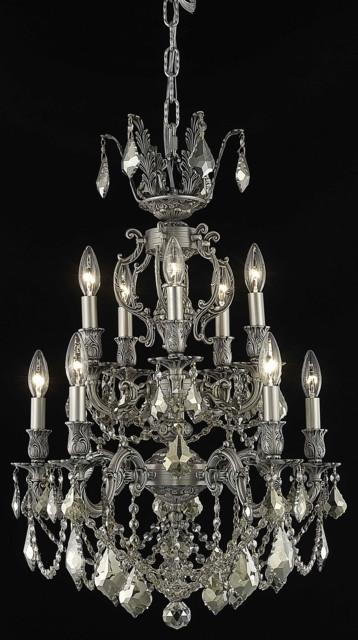 C121-9510D21PW-GT/RC By Elegant Lighting Marseille Collection 10 Light Chandeliers Pewter Finish
