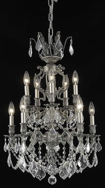 C121-9510D21PW/RC By Elegant Lighting Marseille Collection 10 Light Chandeliers Pewter Finish