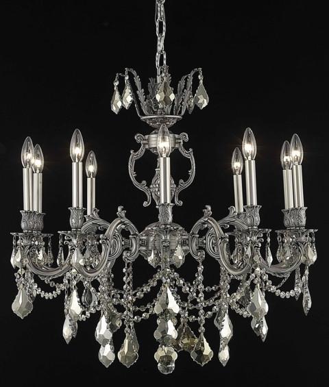 C121-9510D28PW-GT/RC By Elegant Lighting Marseille Collection 10 Light Chandeliers Pewter Finish