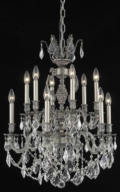 C121-9512D24PW/RC By Elegant Lighting Marseille Collection 12 Light Chandeliers Pewter Finish