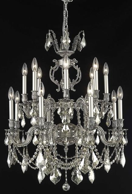 C121-9516D28PW-GT/RC By Elegant Lighting Marseille Collection 16 Light Chandeliers Pewter Finish