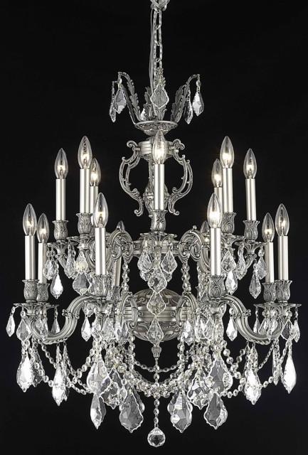 C121-9516D28PW/RC By Elegant Lighting Marseille Collection 16 Light Chandeliers Pewter Finish