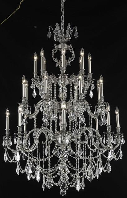 C121-9524G38PW/RC By Elegant Lighting Marseille Collection 24 Light Chandeliers Pewter Finish
