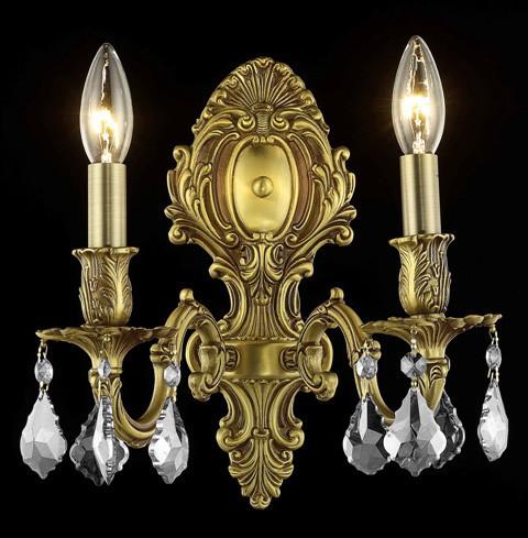 C121-9602W10FG/RC By Elegant Lighting Monarch Collection 2 Light Wall Sconces French Gold Finish