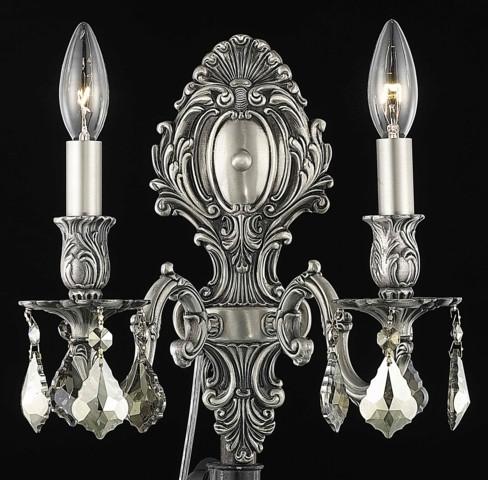 C121-9602W10PW-GT/RC By Elegant Lighting Monarch Collection 2 Light Wall Sconces Pewter Finish