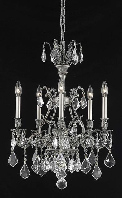 C121-9605D21PW/RC By Elegant Lighting Monarch Collection 5 Light Chandeliers Pewter Finish