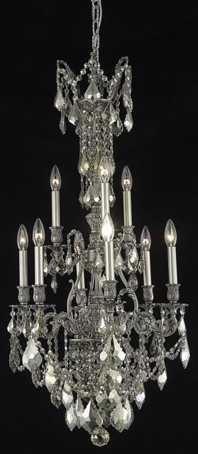 C121-9609D21PW-GT/RC By Elegant Lighting Monarch Collection 9 Light Chandeliers Pewter Finish