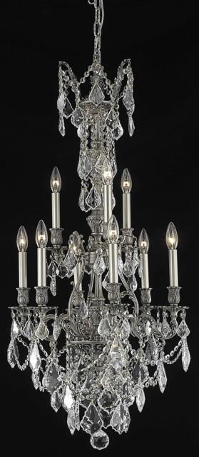 C121-9609D21PW/RC By Elegant Lighting Monarch Collection 9 Light Chandeliers Pewter Finish