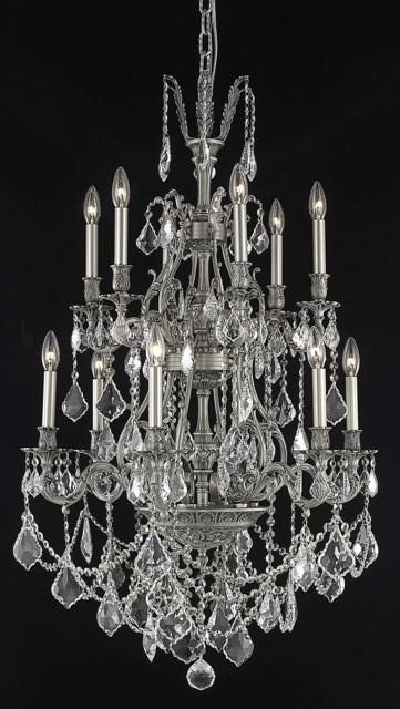 C121-9612D27PW/RC By Elegant Lighting Monarch Collection 12 Light Chandeliers Pewter Finish
