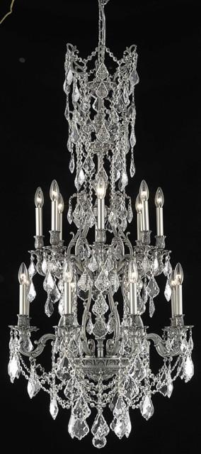 C121-9616D27PW/RC By Elegant Lighting Monarch Collection 16 Light Chandeliers Pewter Finish
