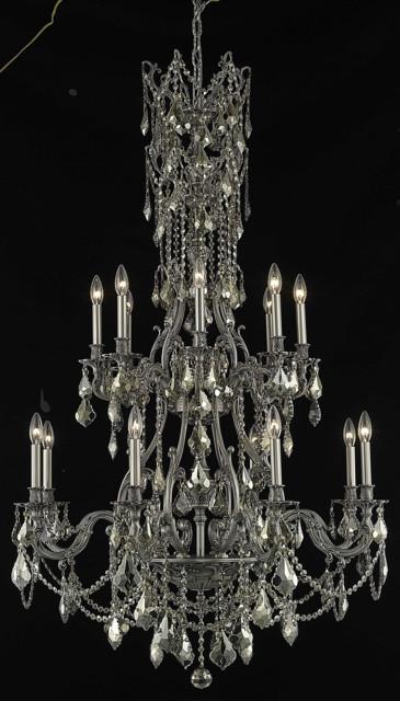 C121-9616G37PW-GT/RC By Elegant Lighting Monarch Collection 16 Light Chandeliers Pewter Finish