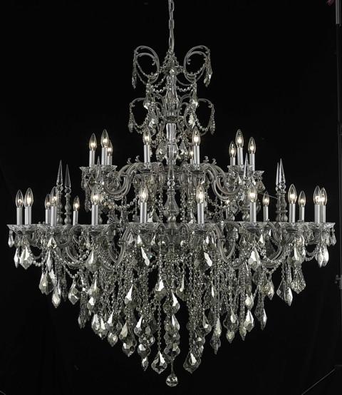 C121-9730G53PW-GT/RC By Elegant Lighting Athena Collection 30 Light Chandeliers Pewter Finish