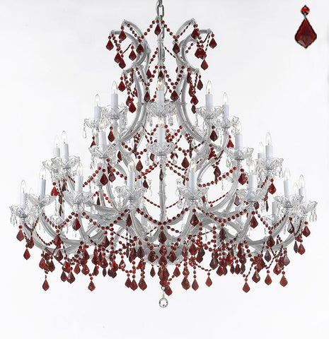 Large Foyer / Entryway Maria Theresa Empress Crystal (Tm) Chandelier Chandeliers Lighting W 52" H 49" With Ruby Red Crystals A83-B2/Silver/756/36+1