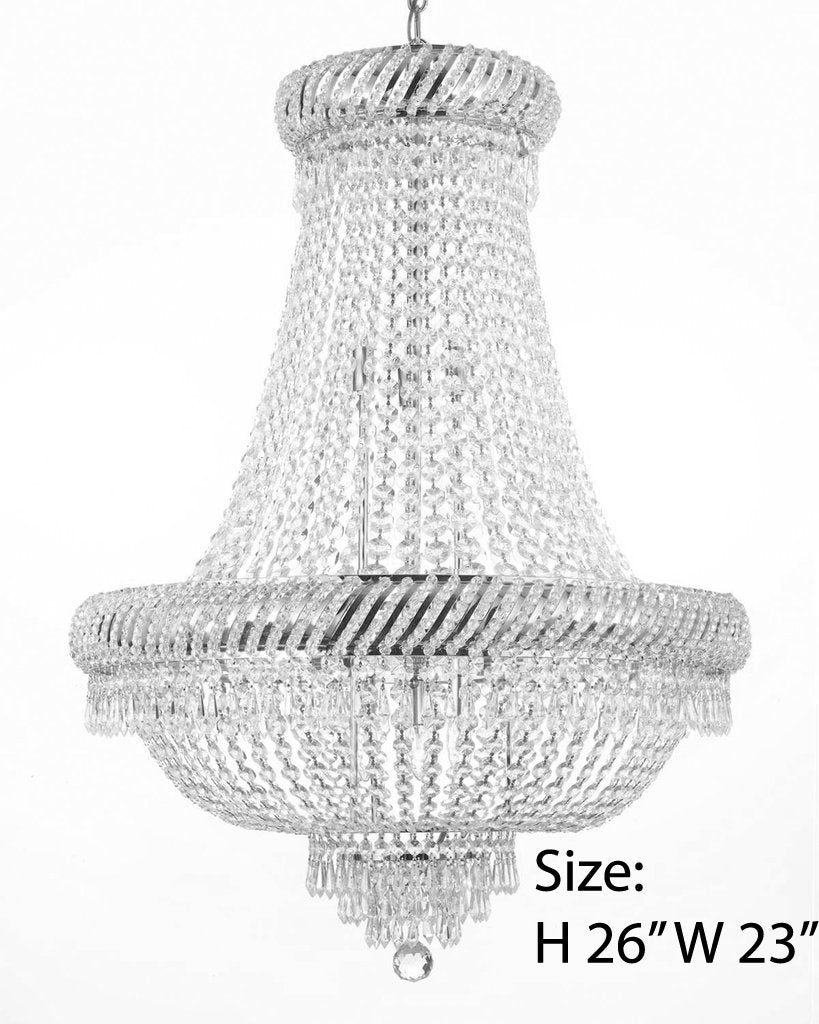 French Empire Crystal Chandelier H26 X Wd23 9 Lights Chandeliers Lighting Silver Fixture Pendant Ceiling Lamp Empire - J10-448/9 SILVERus