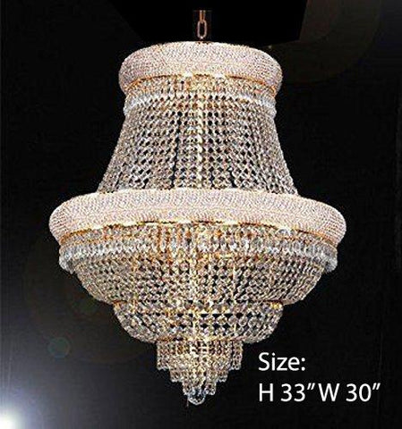 FRENCH EMPIRE CRYSTAL CHANDELIER CHANDELIERS DRESSED WITH SWAROVSKI CRYSTAL- H33" x W30" - Good for Dining Room Foyer Entryway Family Room Bedroom Living Room and More! - F93-B92/CG/448/21SW